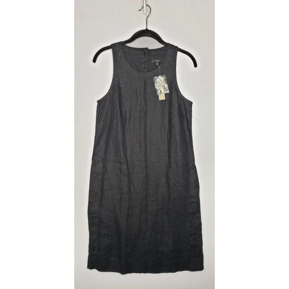 J. Crew NWT Black Beauchamps Linen Button Back Sleeveless Shift Dress XS Tall - Picture 3 of 12